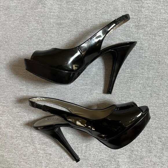 Guess Black Patent Leather Peep Toe Platform Heels. Size 7M - Picture 12 of 12